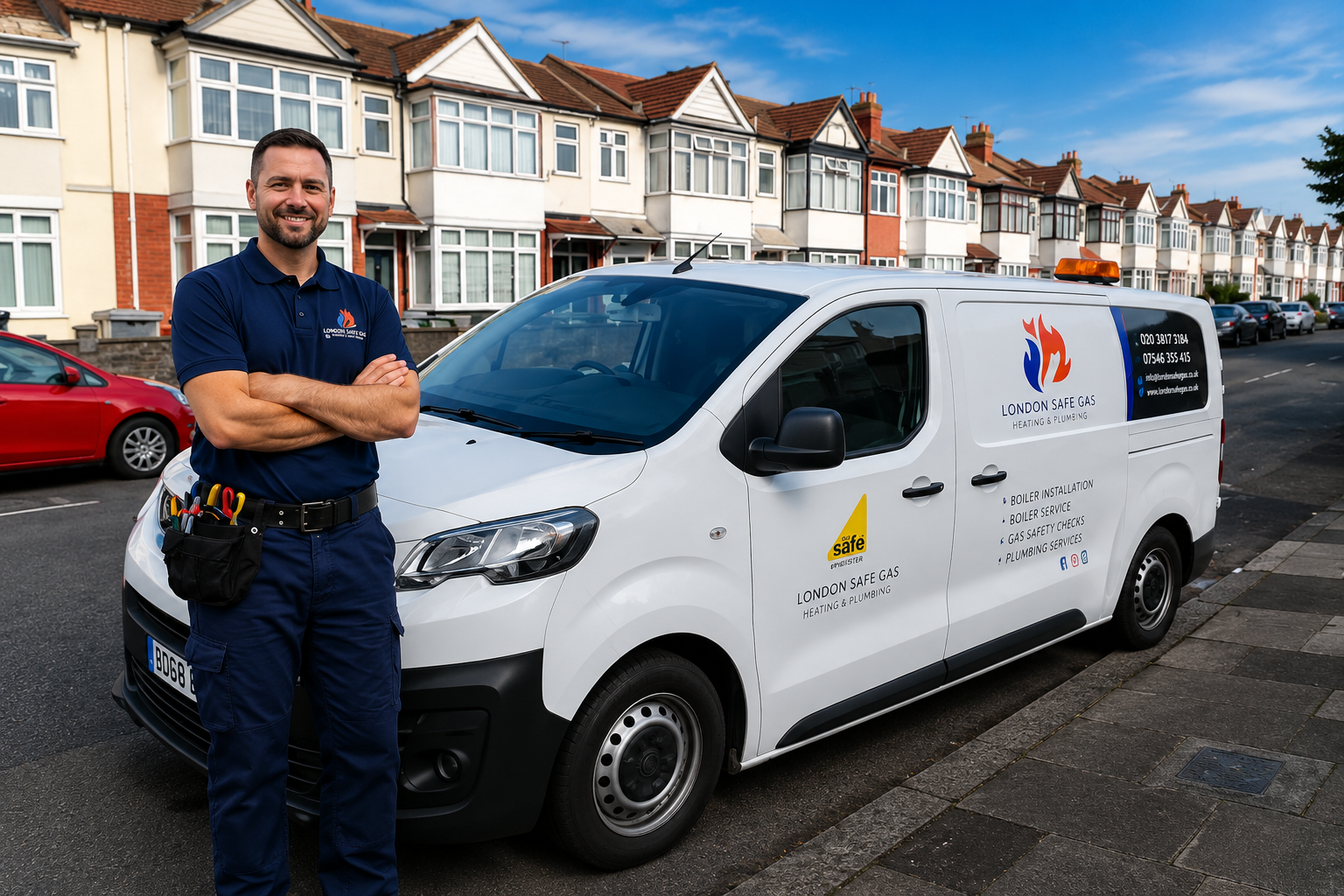 London Safe Gas engineer with a branded van ready for a power flush visit