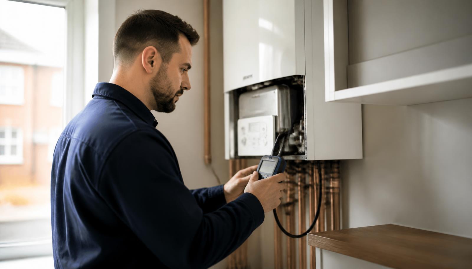 Gas Safe heating engineer servicing a boiler in Ealing