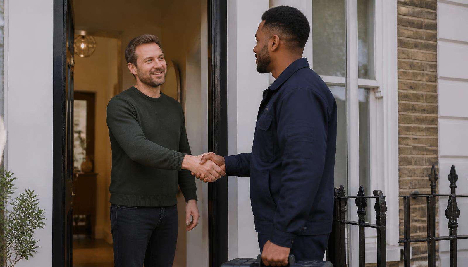 Engineer shaking hands with a London homeowner